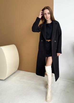 Длинное кашемировое черное демисезонное пальто премиум качества6 фото