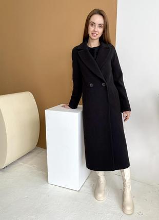 Длинное кашемировое черное демисезонное пальто премиум качества4 фото