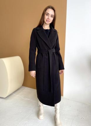 Длинное кашемировое черное демисезонное пальто премиум качества1 фото