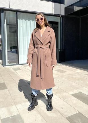 Демисезонное женское длинное актуальное пальто премиум качества