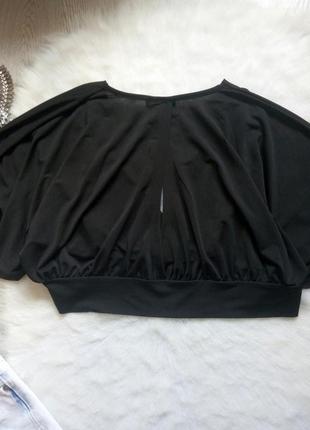 Коротка чорна блуза з вирізом рукавами летюча батал великий розмір кроп топ5 фото
