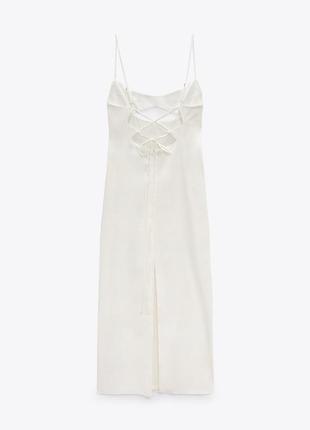 Лляна сукня з відкритою спиною zara / лляное платье linen blend dress with cut-out7 фото