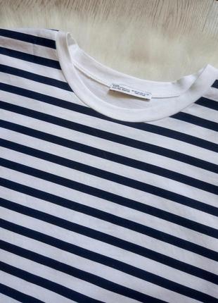 Белая в синюю полоску футболка блуза с рукавами обьемными рюшами туника оверсайз широкая zara4 фото