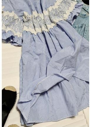 Плаття літнє у смужку вільного крою з мереживом apricot6 фото