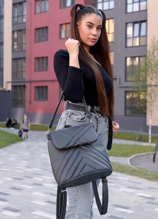 Стильний сірий/графітовий молодіжний рюкзак-сумка для школи4 фото