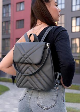 Стильний сірий/графітовий  молодіжний рюкзак-сумка для школи9 фото