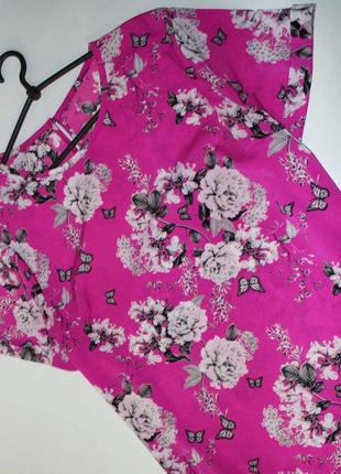Блуза кофточка розовая фуксия в бабочки и цветы4 фото