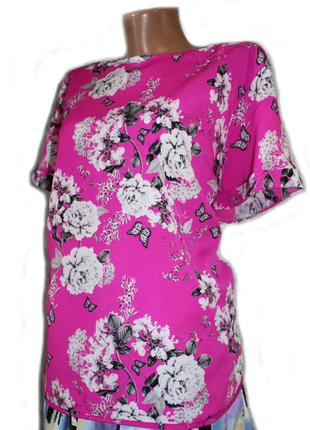 Блуза кофточка розовая фуксия в бабочки и цветы2 фото