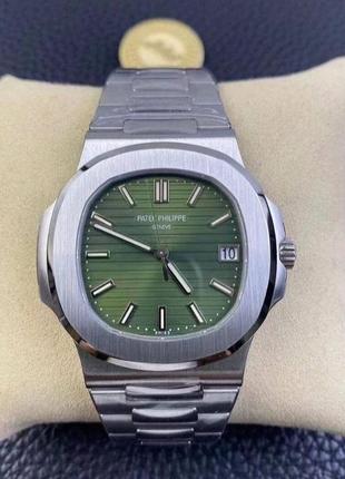 Мужские наручные часы patek philippe nautilus silver-green1 фото