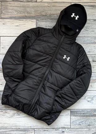 Осеняя чёрная куртка ветровка under armour с капюшоном чорна чоловічі вітровка куртка андер армор