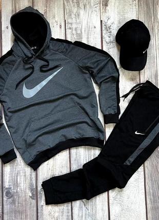 Осенний серый спортивный костюм nike city с капюшоном на манжете осінній сірий спортивний костюм найк