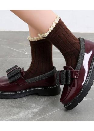 Лакированные туфли для девочек бордовые 3