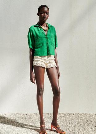 Zara зеленая льняная юбка в наличии8 фото