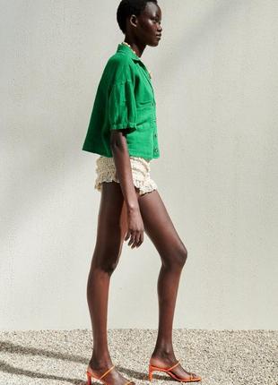 Zara зеленая льняная юбка в наличии9 фото