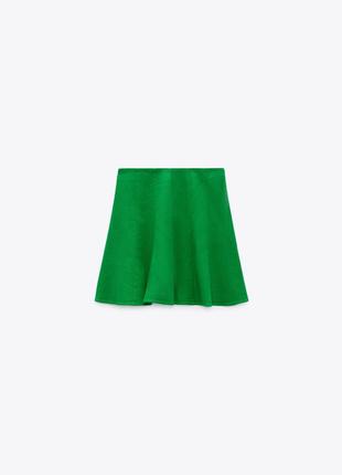 Zara зеленая льняная юбка в наличии5 фото