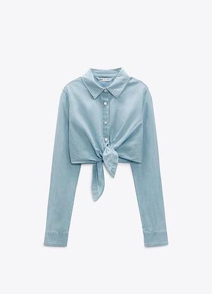Zara коротка джинсова сорочка з вузлом