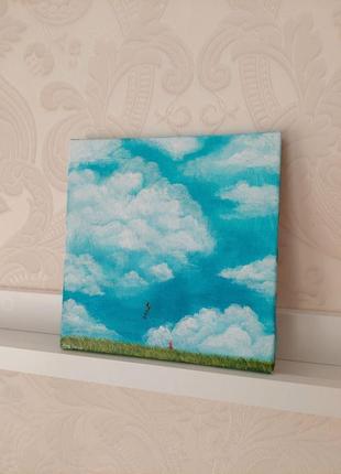 Інтер'єрна картина "нескінченне літо", картина небо та хмаринки на подарунок, у дитячу кімнату2 фото