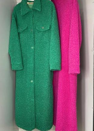 Рубашка шуба барашек тедди овчина тайвань букле пальто длинная оверсайз свободного кроя прямая оливка хаки изумруд зелёный розовая фуксия малина1 фото