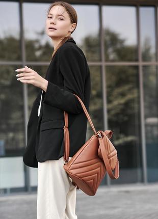 Жіночий рюкзак повсякденний, місткий, зручний - сумка sambag loft строчений - шоколадний6 фото