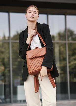 Жіночий рюкзак повсякденний, місткий, зручний - сумка sambag loft строчений - шоколадний4 фото