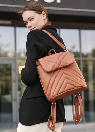 Жіночий рюкзак повсякденний, місткий, зручний - сумка sambag loft строчений - шоколадний2 фото