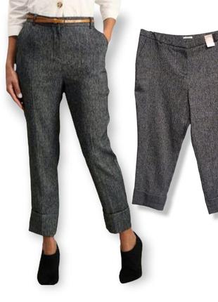 Стильные брюки из ткани в ёлочку с подворотом большого размера