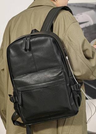 Мужской городской рюкзак эко кожа черный6 фото