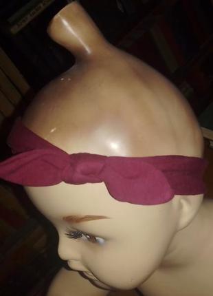 Детская бордовая повязка на голову с бантиком