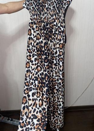 Шикарный леопардовый комбинезон широкие брюки4 фото