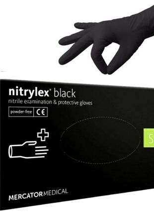 Перчатки нитриловые mercator medical nitrylex (100 шт), размер s, чёрные