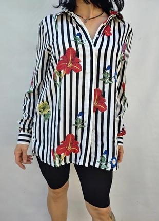 Блуза сорочка в квіти1 фото