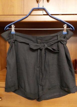 Шорты из льна с карманами, высокая посадка