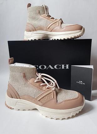 Новые женские кроссовки coach оригинал, люксовые демисезонные хайтопы кроссовки