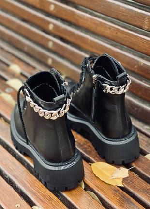 Демисезонные/ зимние чорнве ботинки с цепью на тракторной подошве с протекторами протекторами 36 37 38 39 40 розмір8 фото