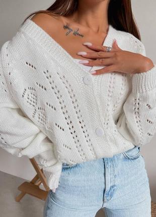Кофта вязана ajour молочний