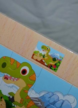 Новая деревянная игрушка пазлы динозавр 12 элементов с подсказкой7 фото