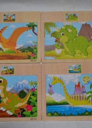 Новая деревянная игрушка пазлы динозавр 12 элементов с подсказкой2 фото