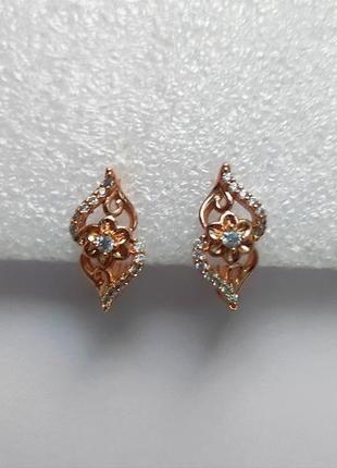 Сережки с камнями, серьги медицинский сплав под розовое золото