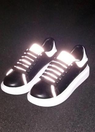 Жіночі кросівки  alexander mcqueen low black white reflective женские кроссовки  александр маквин