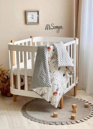 Плед конверт дитячий з ковдрою, поплін та плюш, розмір 80х100 см, зайці на драбинці бежевий