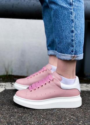 Жіночі кросівки  alexander mcqueen low pink white женские кроссовки  александр маквин