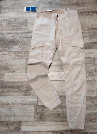 Брюки з льону та бавовни карго з манжетами штани з кишенями внизу резинки2 фото