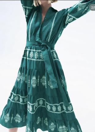 Платье рубашка с вышивкой миди вышиванка вышитое zara оригинал7 фото