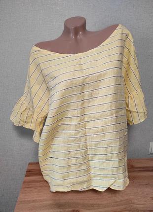 Блуза из льна и шелка желтая рубашка в полоску3 фото