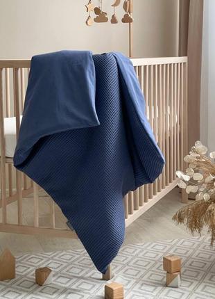 Плед конверт одеяло вафельная ткань, жатка поплин, размер  80х100 см, синий цвет
