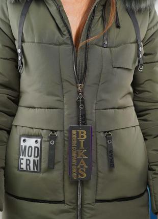 Зимова тепла жіноча куртка на тинсулейте з хутром чорнобурки. безкоштовна доставка.3 фото