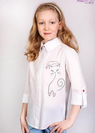 Белая блузка для девочки с котиком malena