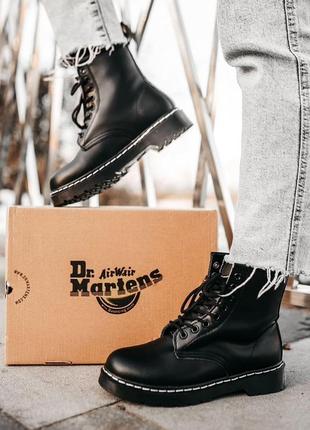 Жіночі  ботінки  dr. martens 1460 black (біла строчка) женские ботинки мартинсы