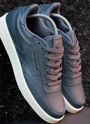 Демисезонные синие кроссовки кеды reebok classic сині чоловічі кросівки рібок класік з натуральної шкіри4 фото