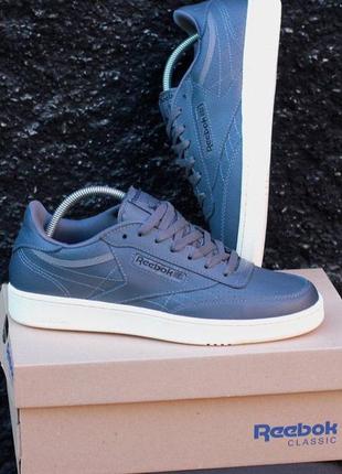 Демисезонные синие кроссовки кеды reebok classic сині чоловічі кросівки рібок класік з натуральної шкіри3 фото